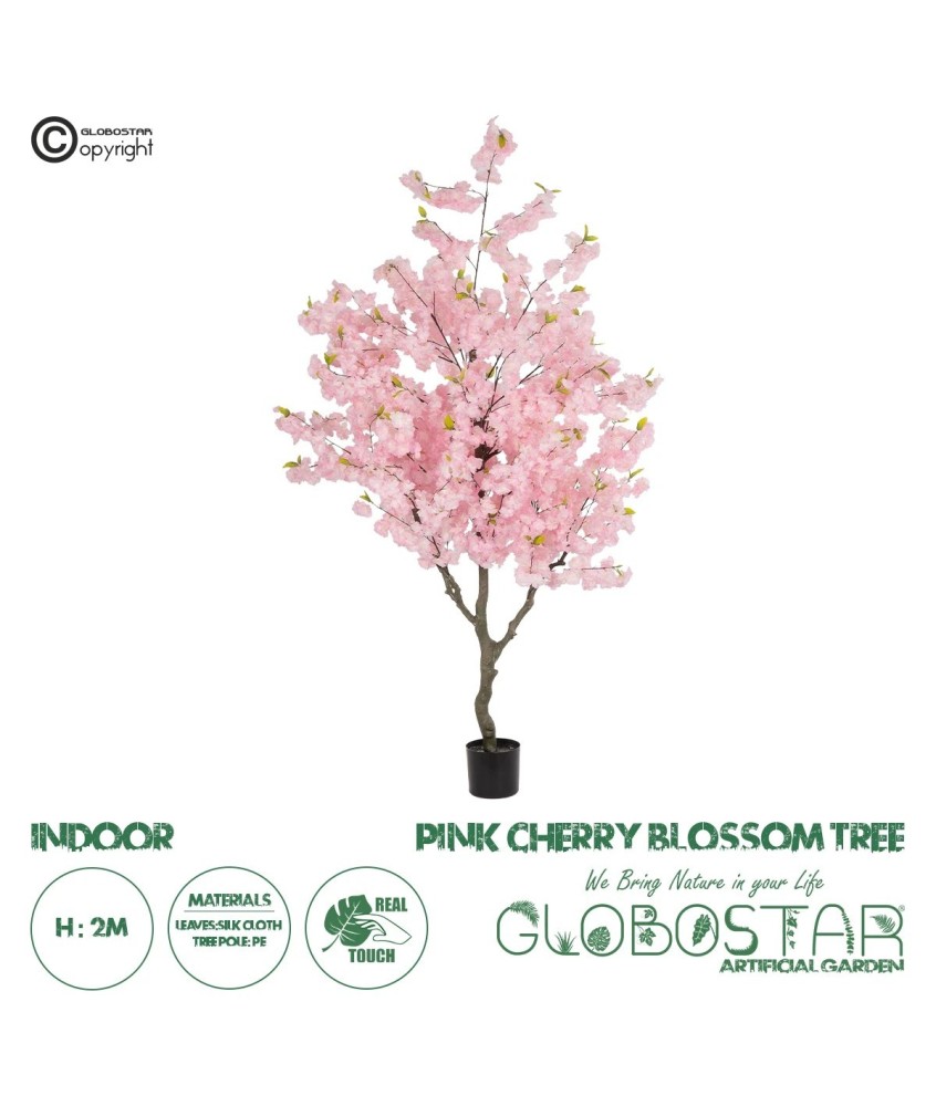 GloboStar® Artificial Garden PINK CHERRY BLOSSOM TREE 20678 Τεχνητό Διακοσμητικό Δέντρο Ροζ Άνθος Κερασιάς Υ200cm